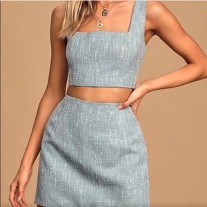 Lulus Main Idea Light Blue Tweed Mini Skirt & Top